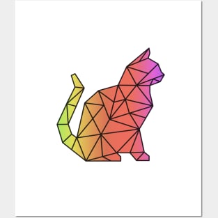 Rainbow Geometric Cat Posters and Art